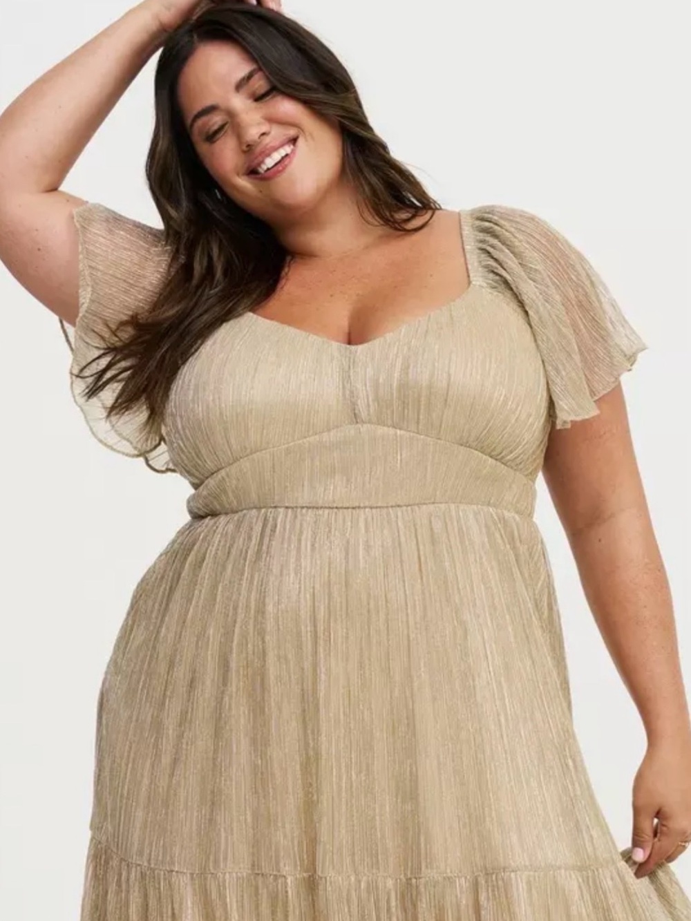 Torrid Glitter Flutter Sleeve Tiered Maxi Dress Gold 0 L 12 party holiday - Picture 2 of 8